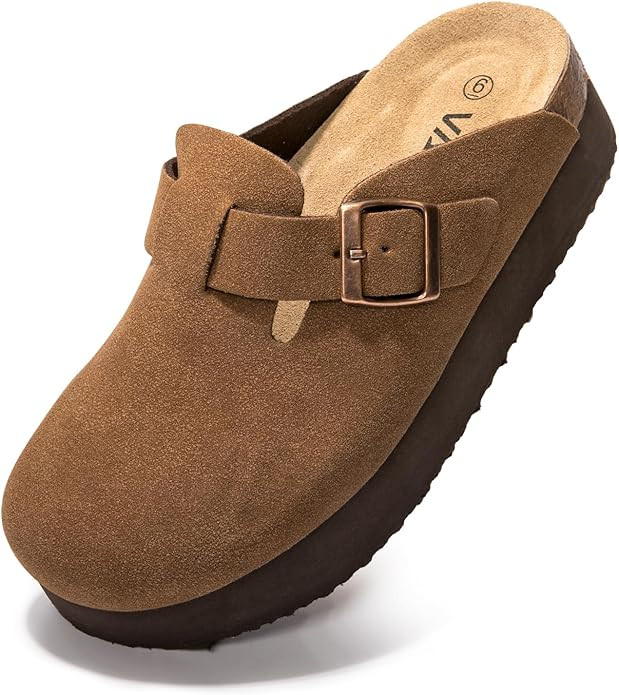 Women's Suede Clogs Cork Footbed Sandals Comfort Platform Mules with Arch Support Adjustable Buck... | Amazon (US)