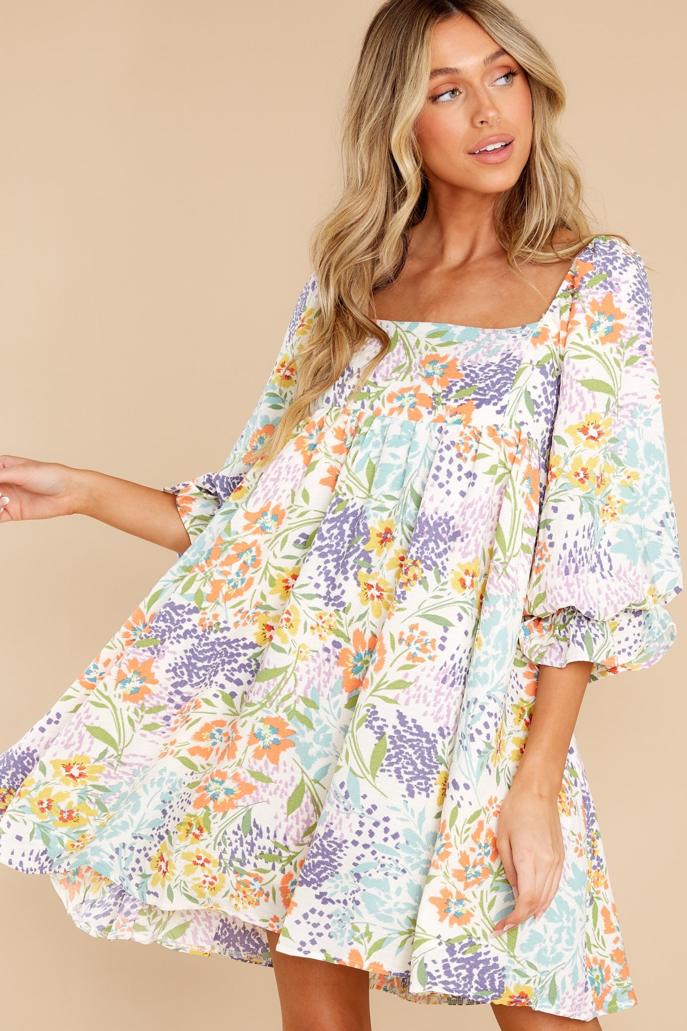 Botanical Beauty White Multi Floral Print Dress | Red Dress 