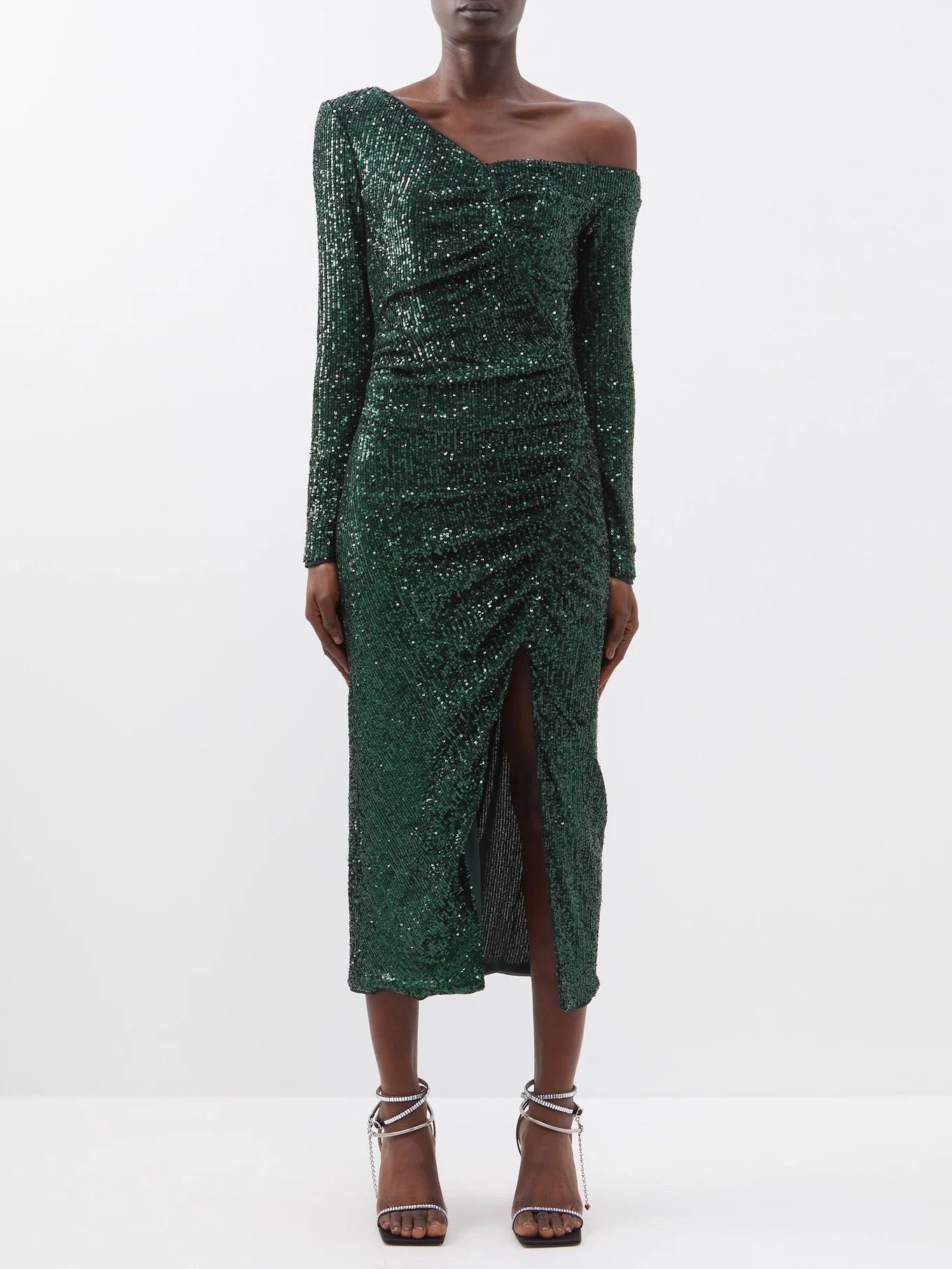 Off-the-shoulder asymmetric sequinned dress | Matches (UK)