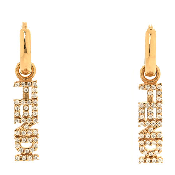 Metal Crystal Fendigraphy Hoop Drop Earrings Gold | FASHIONPHILE (US)