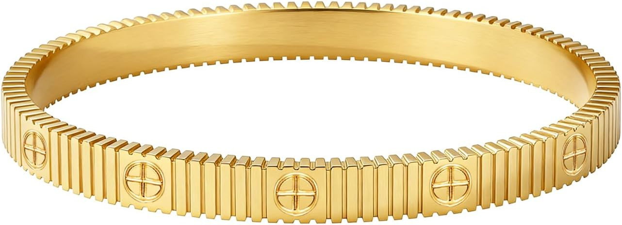 18K Gold Plated Love Bracelets for Women Stainless Steel Cuff Bangle Simple Durable Everyday Wear... | Amazon (US)