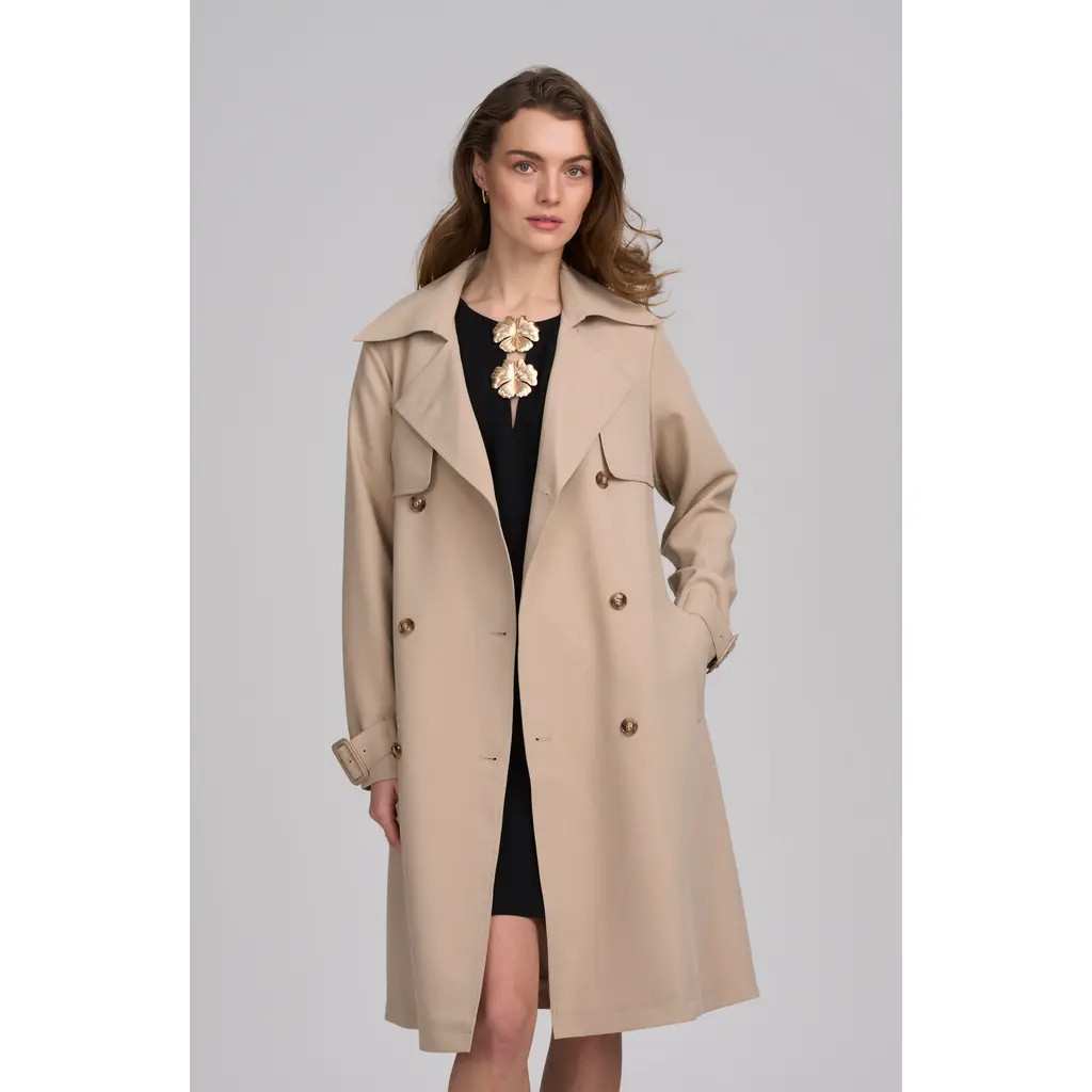ELLE Collection Classic Trench in Light Khaki at Nordstrom, Size Large | Nordstrom