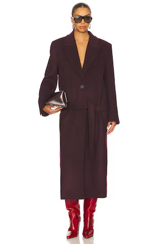 THE ATTICO Long Coat in Burgundy from Revolve.com | Revolve Clothing (Global)