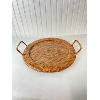 Vintage Serving Tray, Wicker Home Decor, Woven Wood Round Tray, Vintage Tray | Etsy (US)