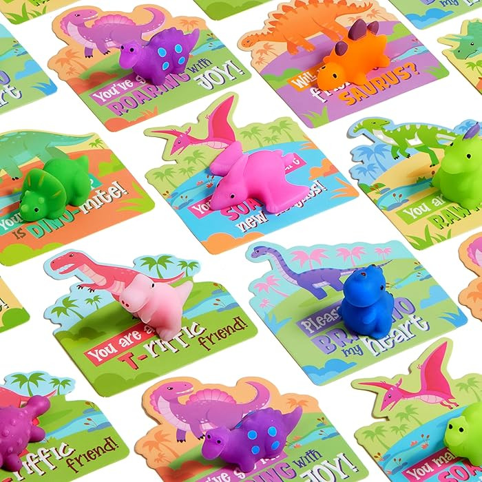 JOYIN 28 Packs Valentines Day Gift Card with Mochi Squishy Toy for Kids, Kawaii Dinosaur Mochi Sq... | Amazon (US)