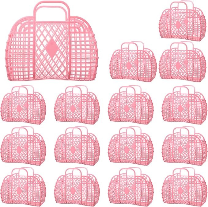 16 Pcs Girls Jelly Purse Jelly Bags Basket Reusable Jelly Beach Bag Plastic Beach Tote Gift Baske... | Amazon (US)