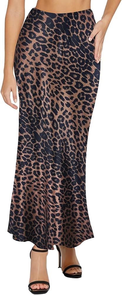 Amy Babe Women's Satin Silky High Waist Maxi Skirt Elegant Elastic Waistband A Line Long Skirts | Amazon (US)