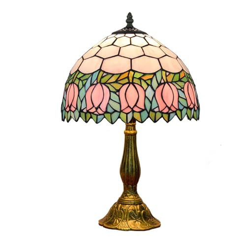 Blivuself Tiffany Lamp Stained Glass Lamp Pink Tulip Bedroom Table lamp Reading Desk Light for Bedside Living Room Office Dormitory Dining Room Decorate Housewarming Gift 12X12X18 Include Light Bulb | Amazon (US)