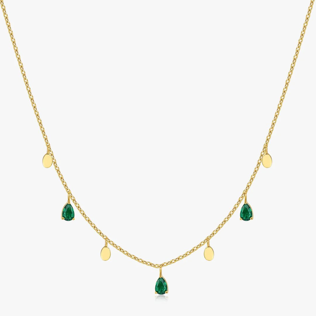 Green Tear Drops Necklace in Gold | Flaire & Co.