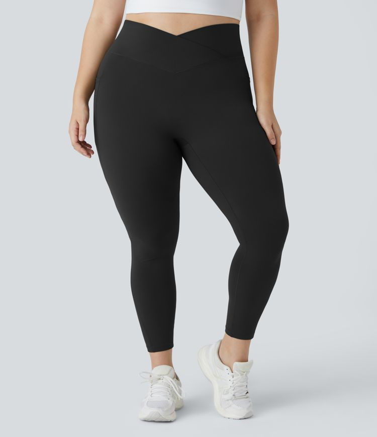 Women’s SoftlyZero™ High Waisted Crossover Pocket Plain Plus Size Full Length Leggings-UPF50+... | HALARA