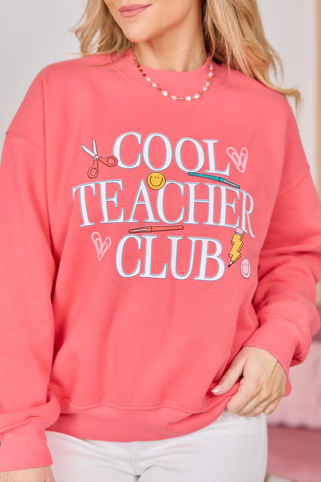 Cool Teacher Club Light Red Graphic Sweatshirt | Pink Lily