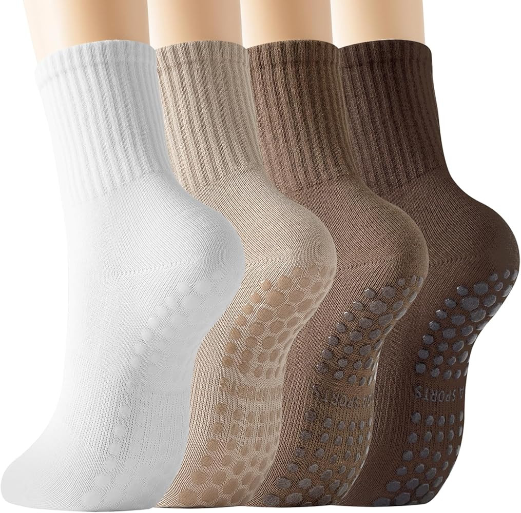BISOUSOX Pilates Socks with Grips for Women, Anti Slip Grippy Yoga Barre Socks, Full Sole Sticky ... | Amazon (US)