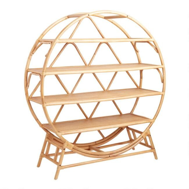 Round Natural Rattan Nylah Bookcase | World Market