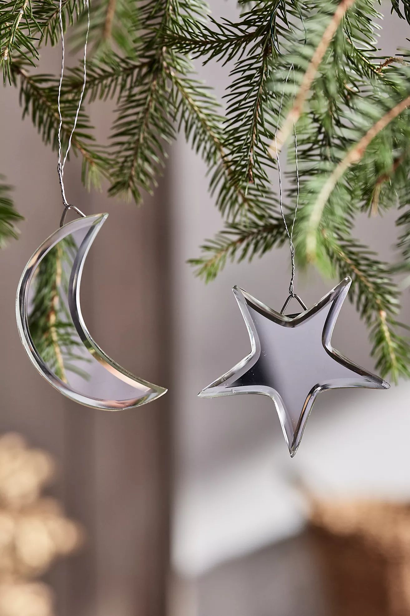 Star + Moon Mirrored Ornaments, Set of 2 | Anthropologie (US)