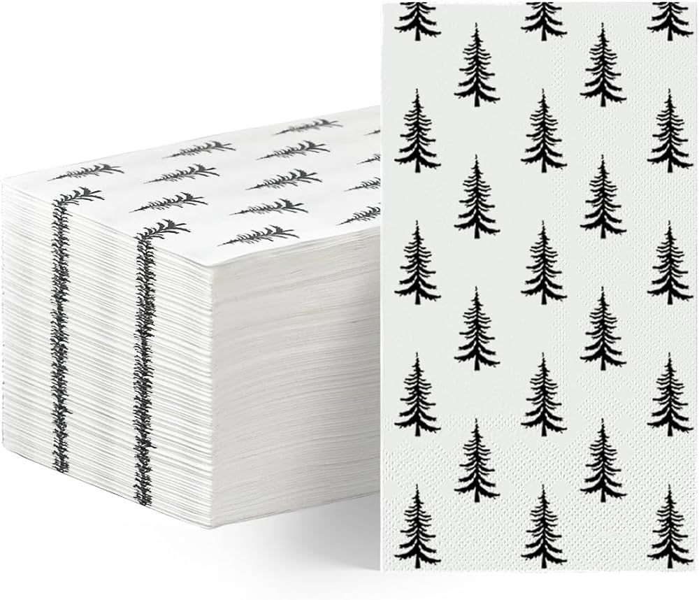 Horaldaily 100 Christmas Disposable Paper Decorative Guest Napkins, Black Xmas Trees for Party Lu... | Amazon (US)