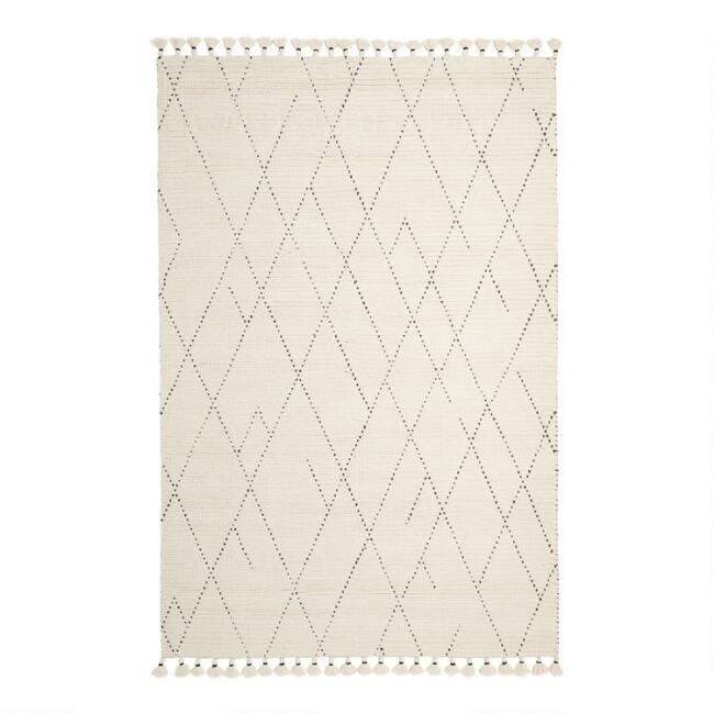 Ivory Moroccan Style Tufted Wool Logan Area Rug | World Market