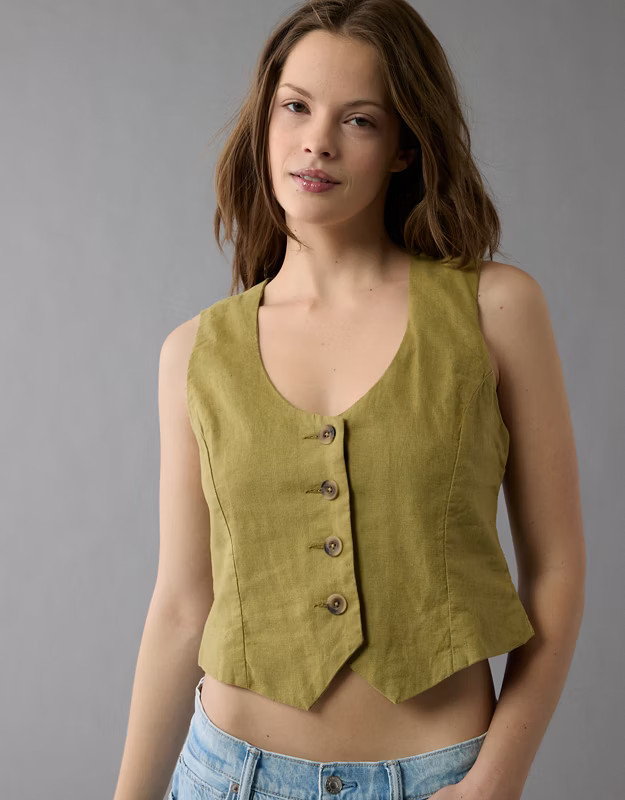 AE Linen-Blend Vest | American Eagle Outfitters (US & CA)