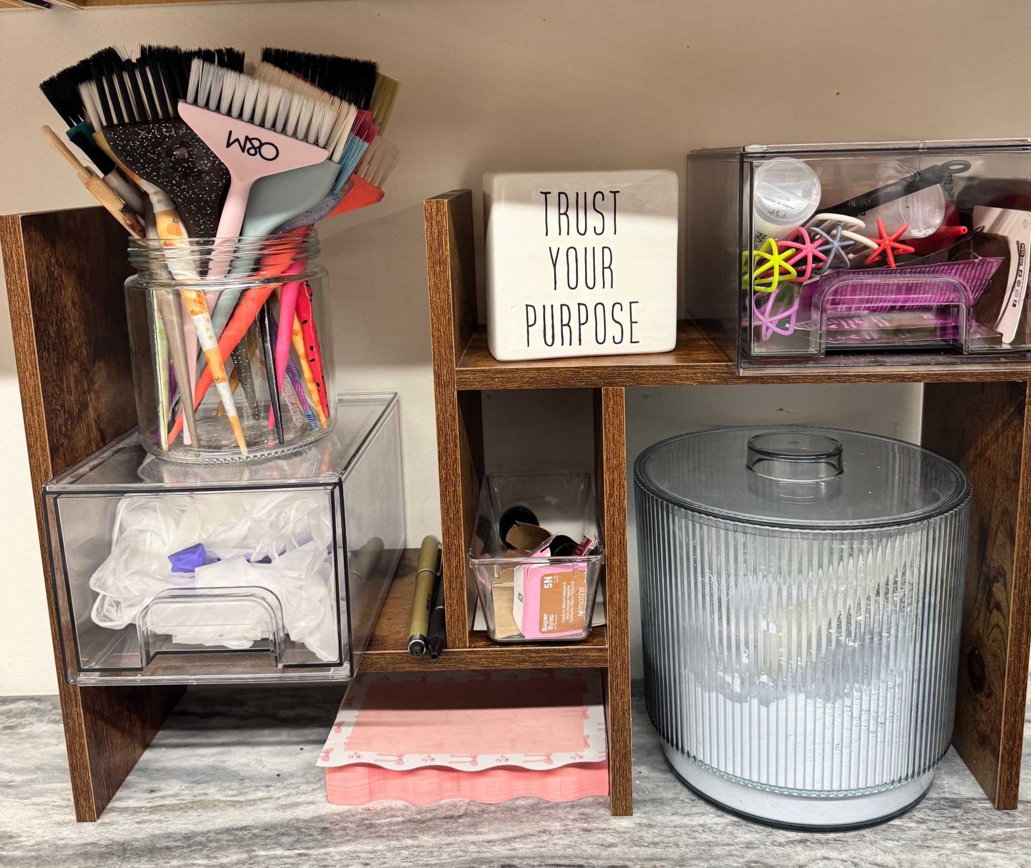 Salon counter organizer. Great for keeping everything off the counters to full less cluttered 