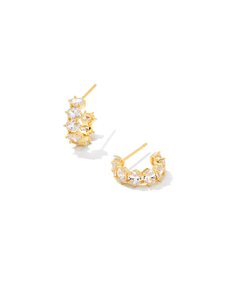 Cailin Gold Crystal Huggie Earrings in White Crystal | Kendra Scott