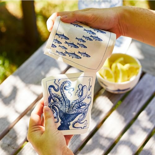 Coastal Cocktail Napkin Roll of 50 | 100% Cotton Quick Dry Reusable | Perfect for Home, Dining, B... | Amazon (US)