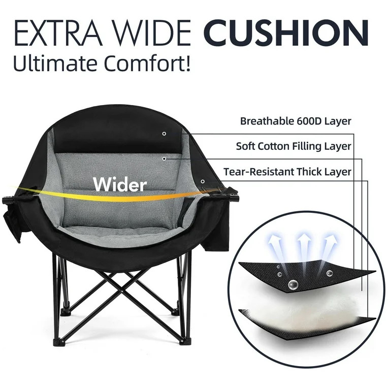 Oversized Camping Chair Heavy Duty 500lbs Capacity with Cup Holder & Cooler Bag | Walmart (US)