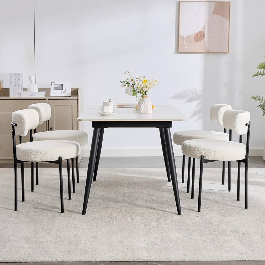 DYHOME Dining Chairs Set of 4, Boucle Dining Chairs Round Upholstered Curved Backrest, Modern Kit... | Amazon (US)