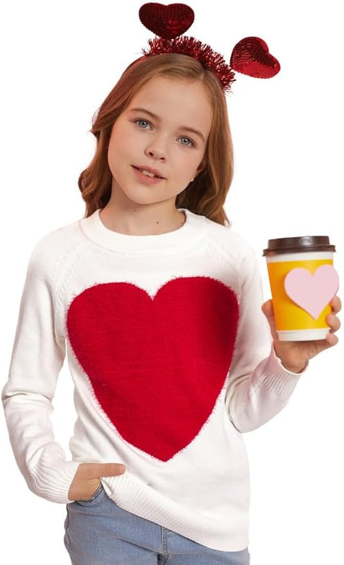 IIMMER Valentine's Day Girls Heart Pattern Knit Sweater 5-14 Years | Amazon (US)