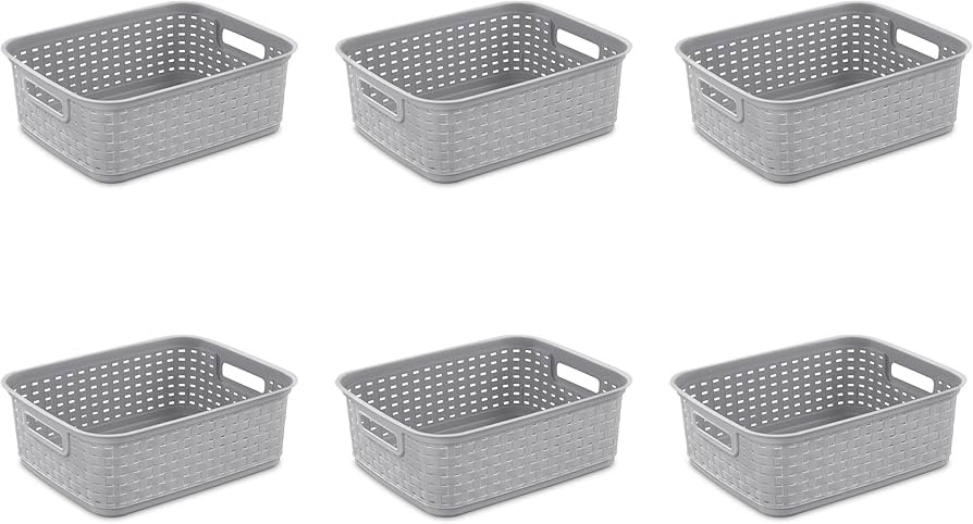 Sterilite 12726A06 Short Weave Basket, Cement, 6-Pack | Amazon (US)