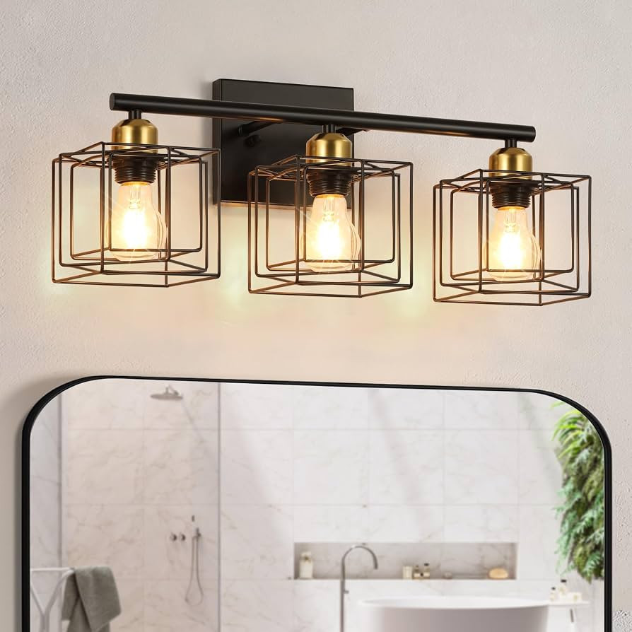 Gold and Black Vanity Lights for Bathroom, 3-Light Metal Bathroom Light Fixtures Over Mirror, Mod... | Amazon (US)