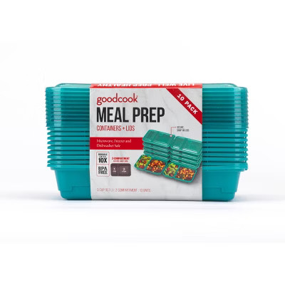 GoodCook Meal Prep 2 Compartment Large Rectangle Dark Teal Containers + Lids - 10ct | Target