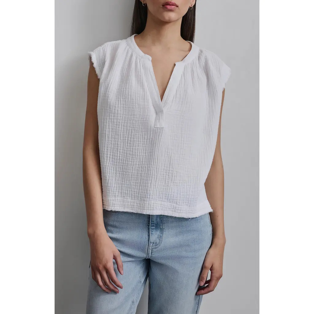 DKNY Jeans Crepe Cotton Gauze Sleeveless Top in White at Nordstrom Rack, Size X-Large | Nordstrom Rack