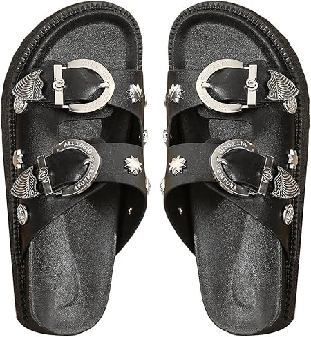OYOANGLE Women's Studded Double Buckle Strap Footbed Sandals Fashion Platform Slip on Slides Sand... | Amazon (US)