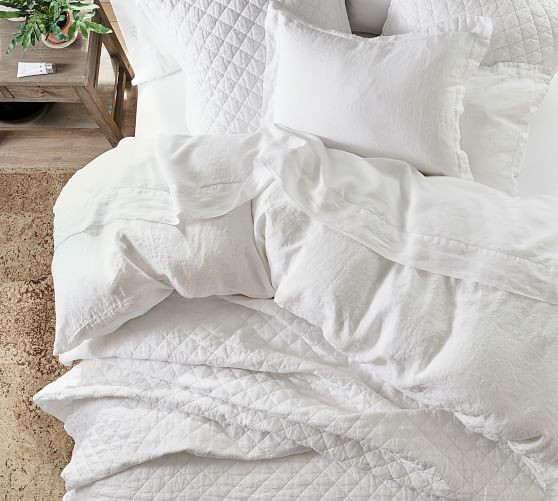 Belgian Flax Linen Diamond Quilt & Shams - White | Pottery Barn (US)