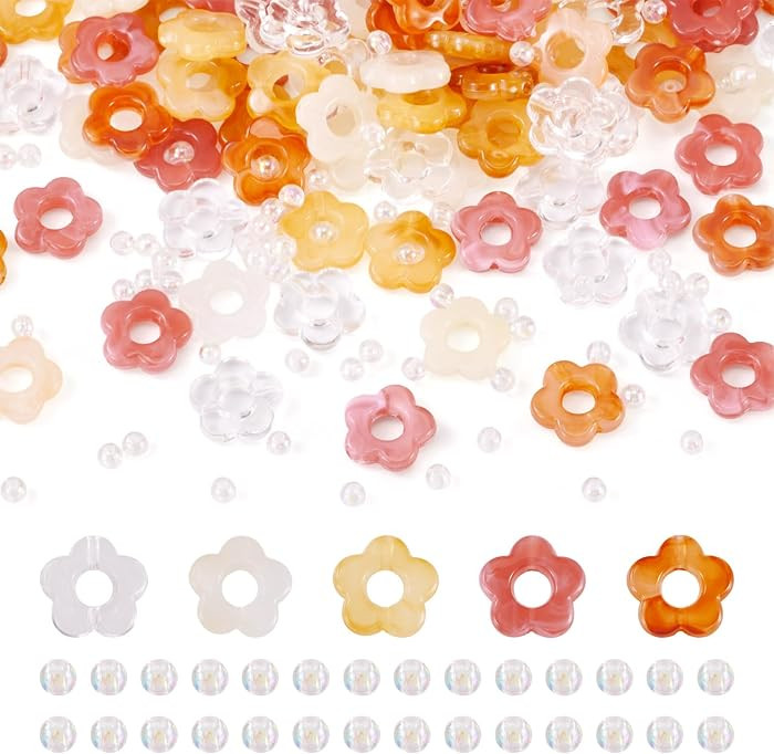 100Pcs Acrylic Flower Beads 5 Colors Including 100Pcs Clear Acrylic Round Beads Bulk Two Tone Floral Bead Charms for Necklace DIY Bracelet Earring Crafting Jewelry Making Supplies | Amazon (US)