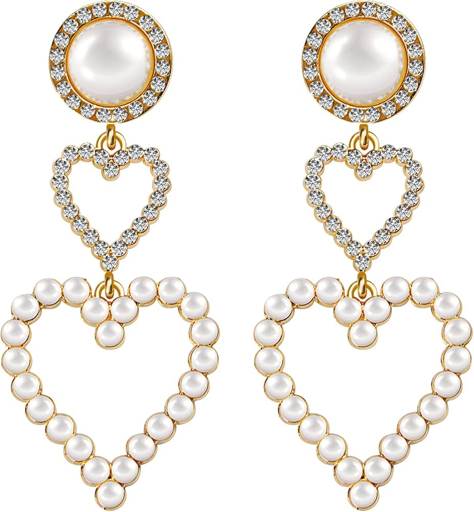 Statement Drop Earrings - Bohemian Beaded Big Heart Dangle Earrings Gift for Women | Amazon (US)