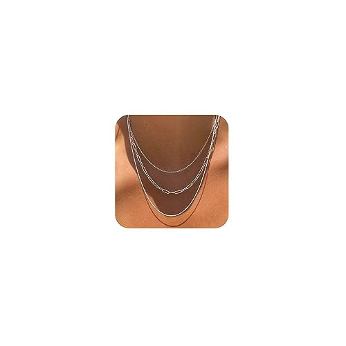 Freekiss Silver Necklace for Women: Layered 14K Silver Plated Necklaces Simple Dainty Paperclip Chain Necklace Set Chunky Choker Necklace Silver Jewelry for Women Gifts | Amazon (US)