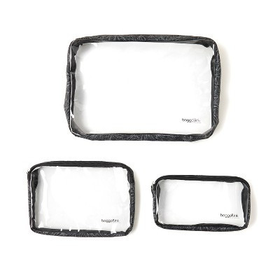 Baggallini Clear Travel Pouches, Set of 3 in Midnight Blossom