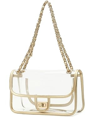Womens PVC Clear Purse Handbag with Chain Stadium Approved Clear Bag See Through Bag for Working ... | Amazon (US)
