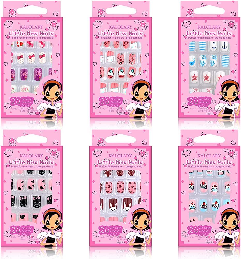 Kalolary 144 PCS Kids False Nail for Girls Gift, Press on Nail Color Short Fake Nails Artificial ... | Amazon (US)