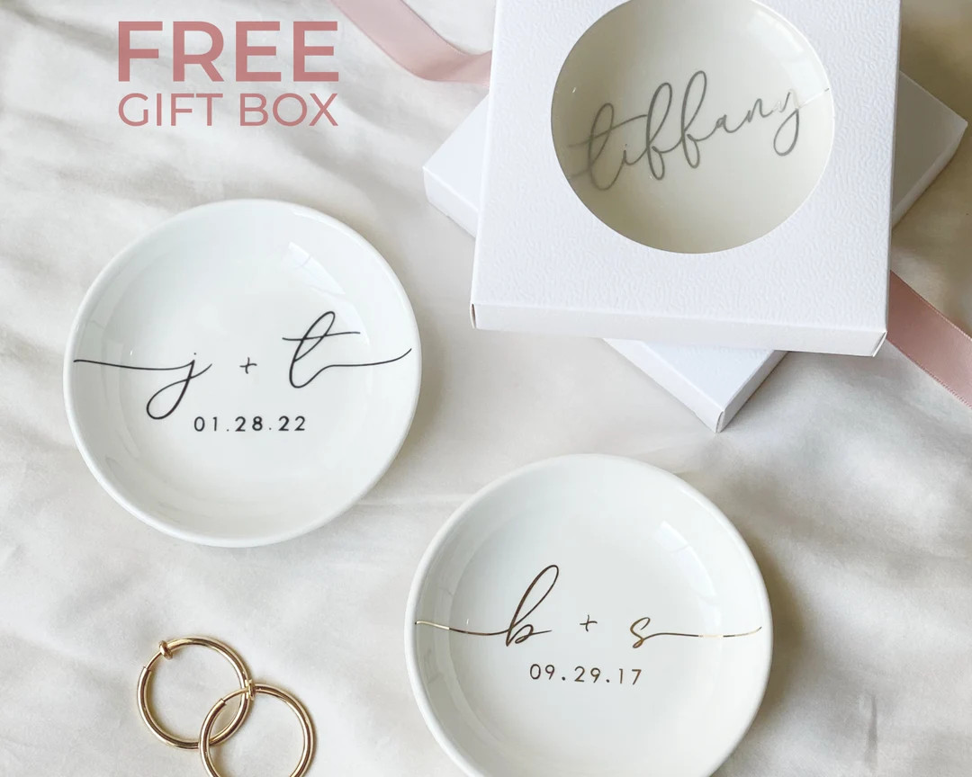 Personalized Engagement Gift, Initial Date Ring Dish, Gift For Bride and Groom, Bridesmaid Propos... | Etsy (US)