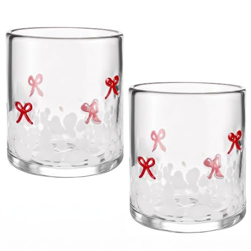 Pcaelin Icon Glass Cups - 16 oz Bow Icon Juice Glasses, Double Old Fashioned Hand Blown Cute Drinking Cups for Holiday Xmas Party Lovely Gifts Supplies | Amazon (US)