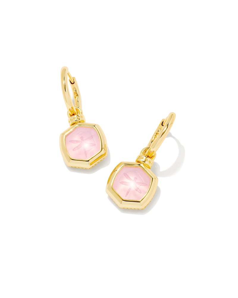 Davie Intaglio Convertible Gold Huggie Earrings in Pink Opalite Glass Dragonfly | Kendra Scott