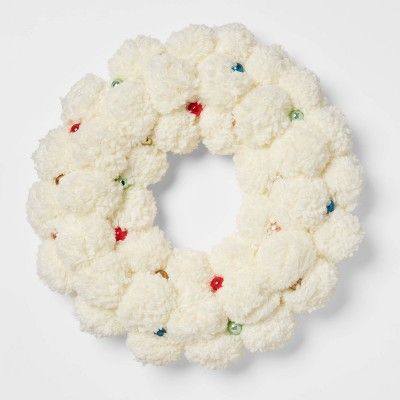 19" Artificial Cream Pom Wreath White - Opalhouse™ | Target