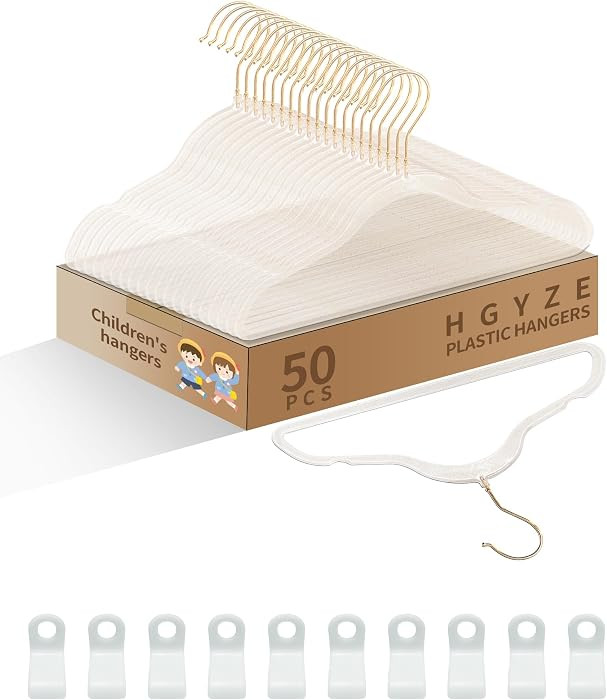 HGYZE Toddler Hangers for Kids Clothes Closet, 50pcs Slim Baby Hangers with 10 Connector Hooks fo... | Amazon (US)