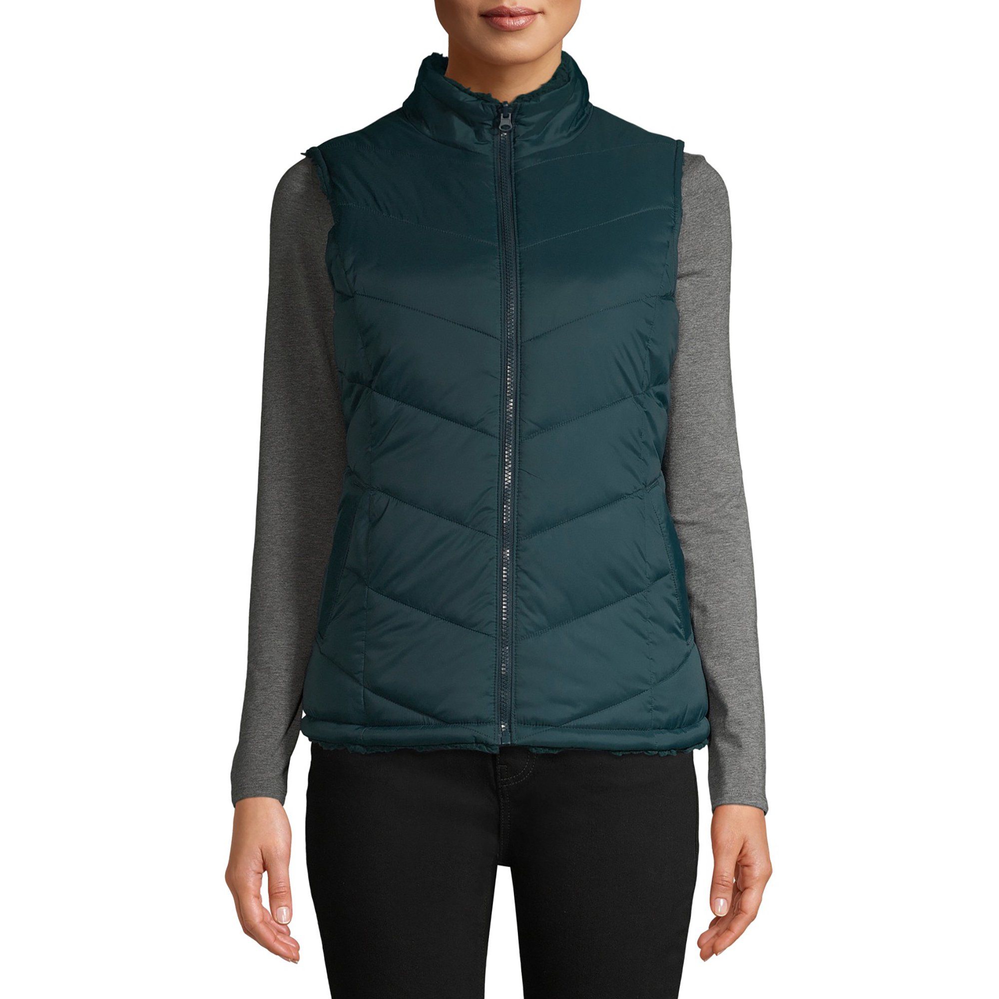 Time and Tru Women's Reversible Puffer Sherpa Vest | Walmart (US)