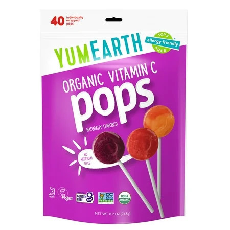 YumEarth Organic Lollipops, Vitamin C, Assorted Flavors, 8.5 oz, 40 Ct | Walmart (US)