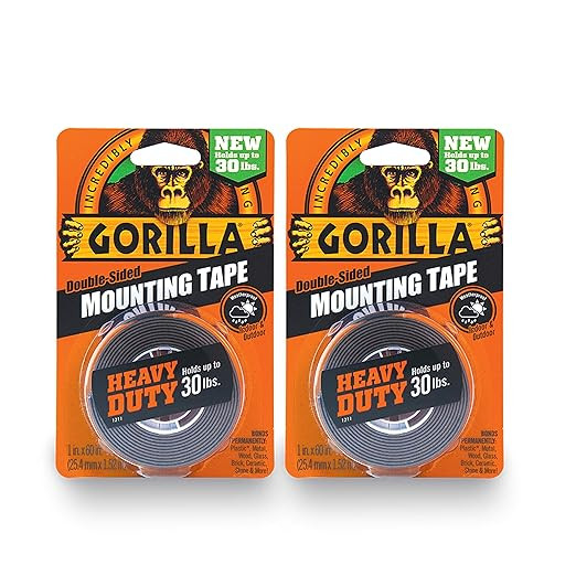 Gorilla - Heavy Duty Double Sided Mounting Tape; Weatherproof; 1" x 60"; Black; (Pack of 2) | Amazon (US)