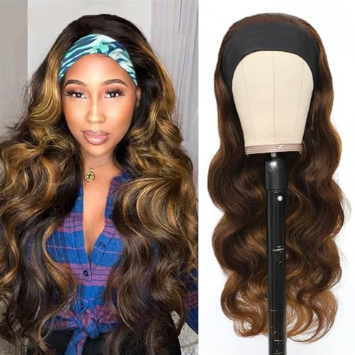 Ombre Headband Wig Human Hair Wigs for Black Women Human Hair 14 Inch Body Wave Honey Blonde Wig #4/27 Highlight Wear and Go Wigs Glueless Human Hair Wig Machine Made None Lace Front Colored Wigs | Amazon (US)
