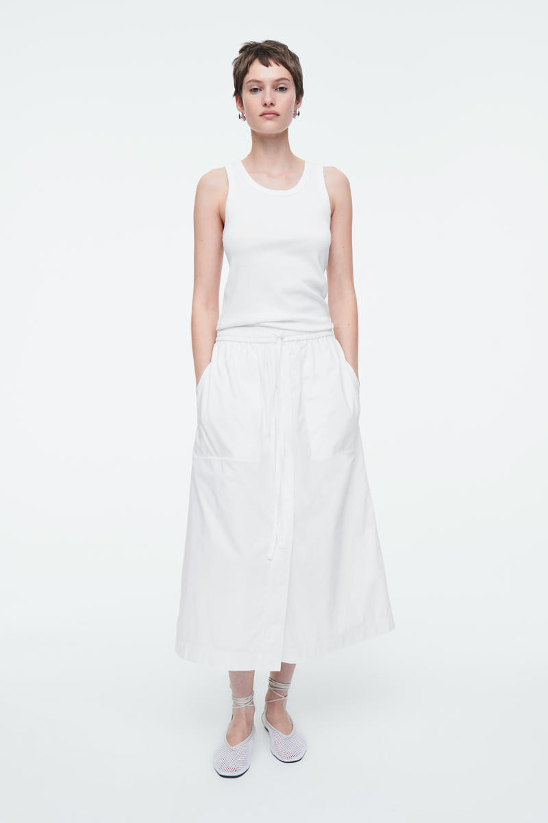 COS Women's Drawstring Midi Skirt in White | Cotton | Size: 44 | COS (AU)