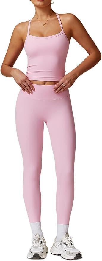 ABOCIW Workout Sets for Women 2 Piece Padded Sports Bra Tank Top High Waist Leggings Sets Gym Yog... | Amazon (US)